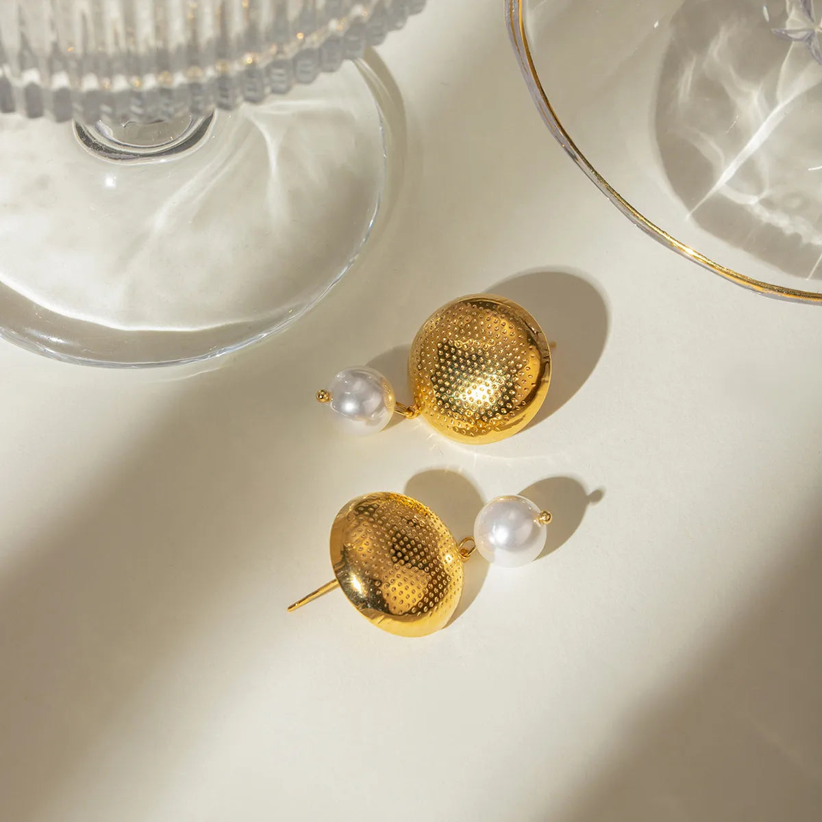 Mira Round Gold Drop Earrings