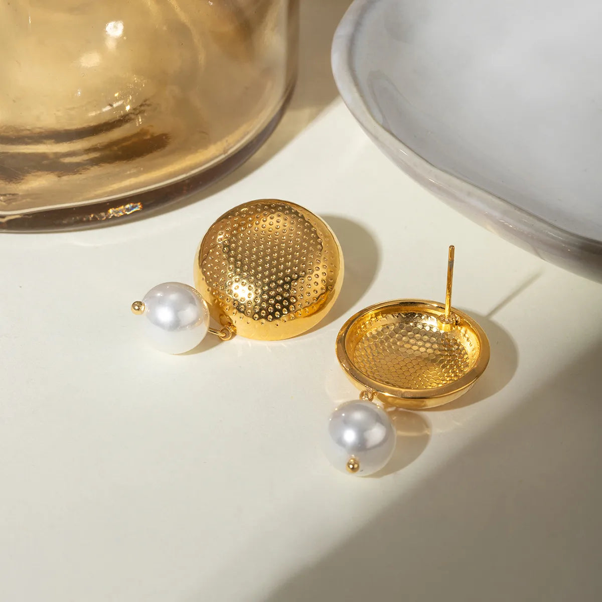 Mira Round Gold Drop Earrings