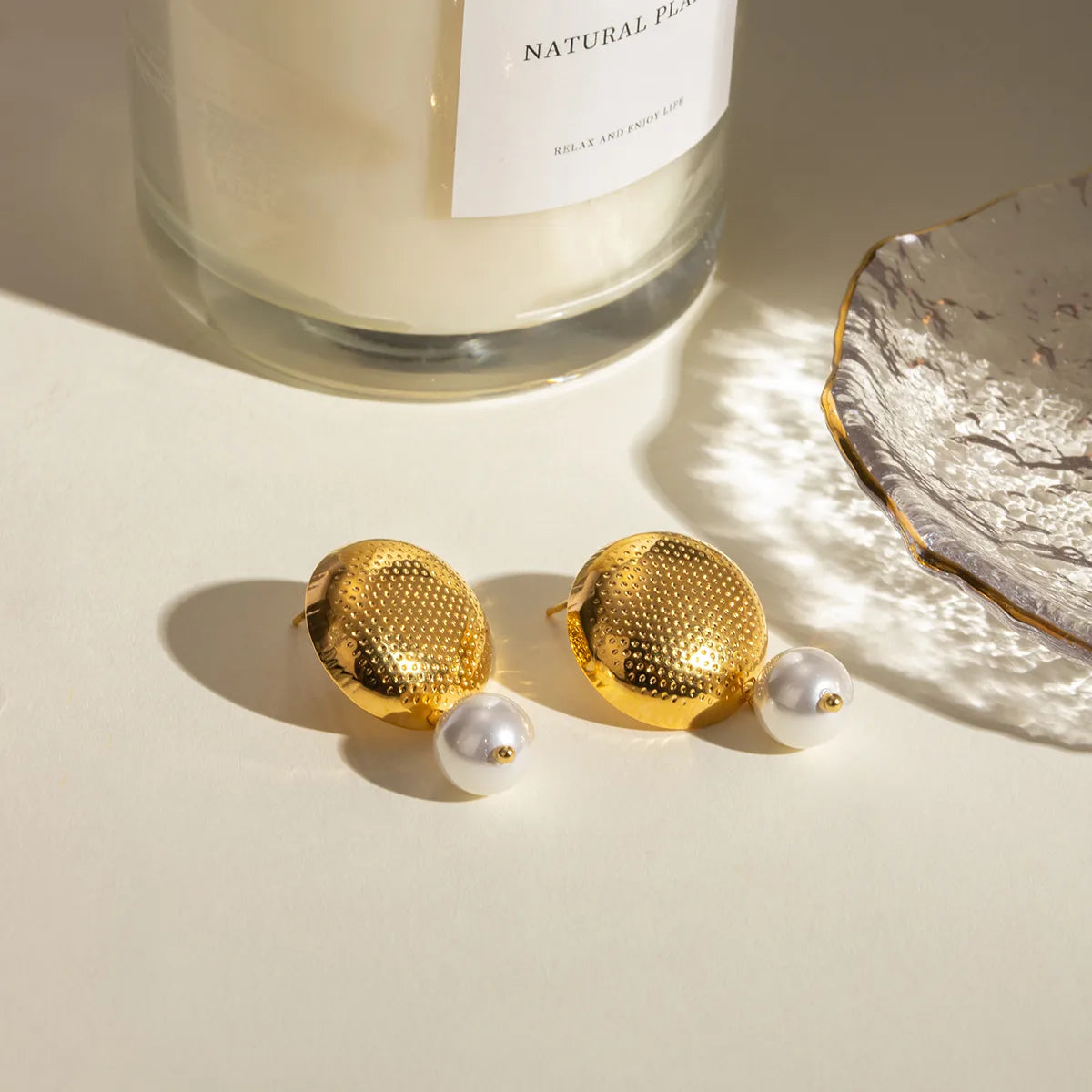 Mira Round Gold Drop Earrings