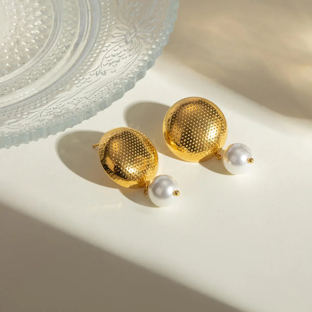 Mira Round Gold Drop Earrings