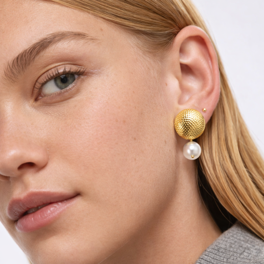 Mira Round Gold Drop Earrings