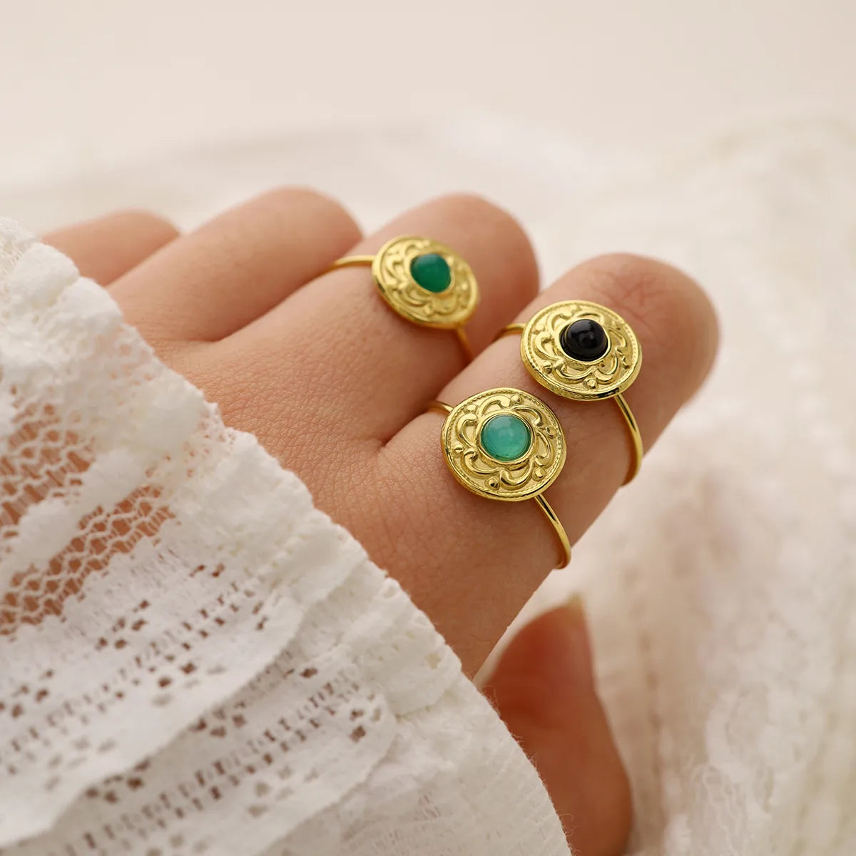 Camille Geometric Stone Open Ring